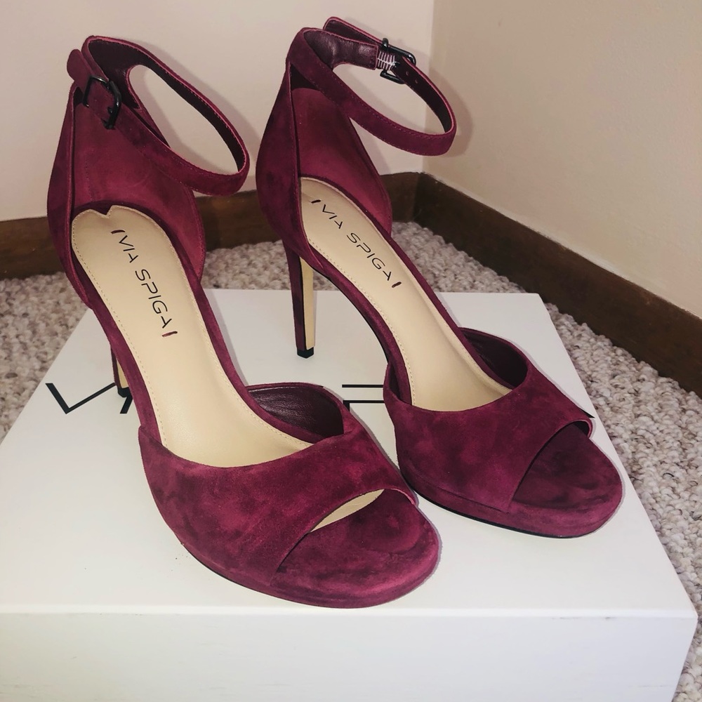 Via Spiga Burgundy, 4 inch ankle strap heels. - Picture 2 of 5